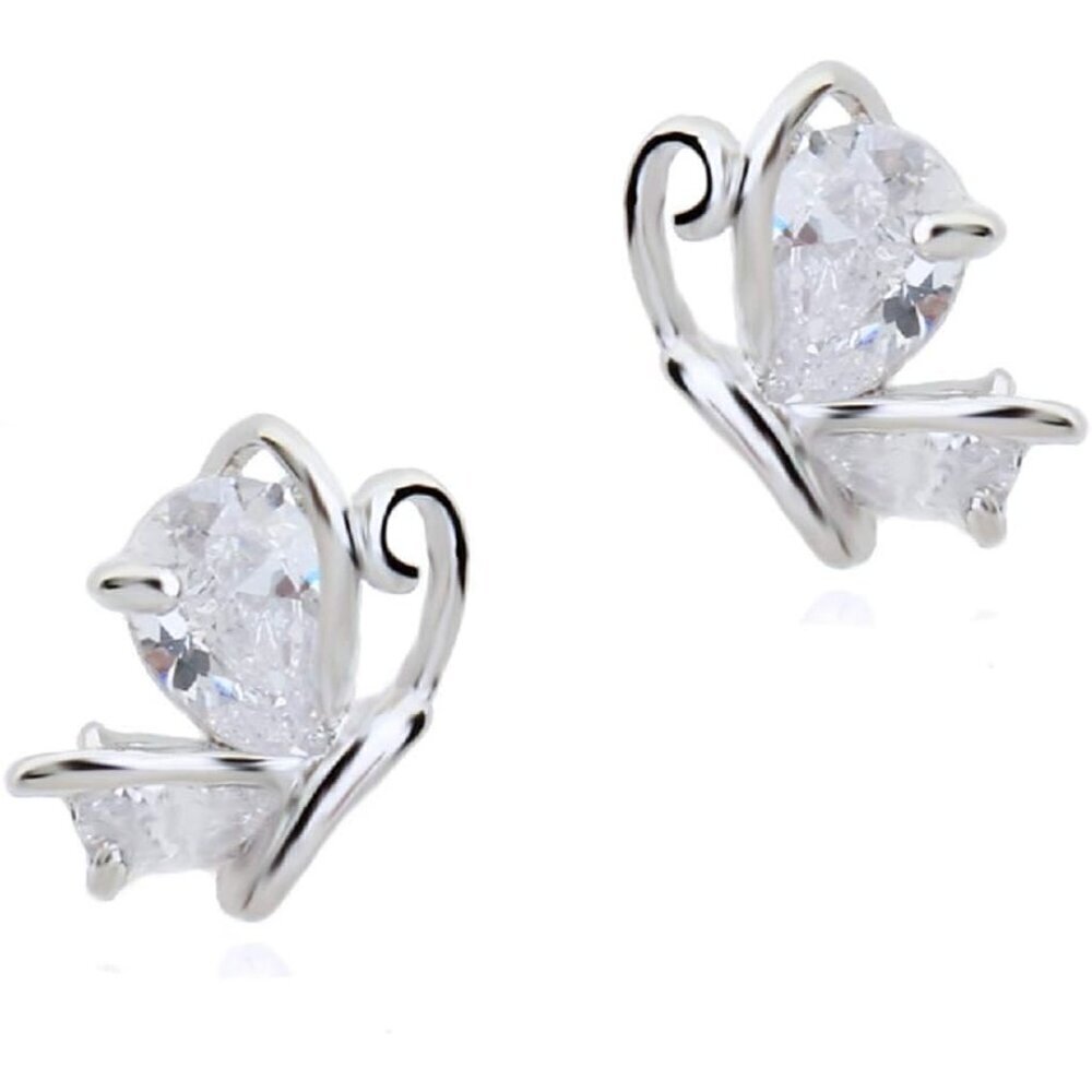 Women's Butterfly Zirconia Crystal Gold Plated White Earrings Jewellery